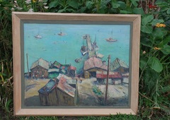  	 1957 Original oil painting Anton Dahl China Camp Listed California Impressionism Signed front & back: 